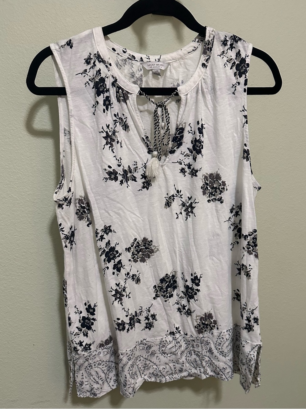 Lucky Brand White Floral Sleeveless Tie-Front Tank